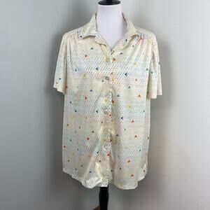 Vintage 70s Colorful Retro Button Down Top Shirt Large